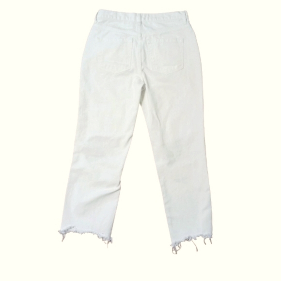 Free People White Distressed Cropped Button Fly Boyfriend Jeans - Picture 4 of 8